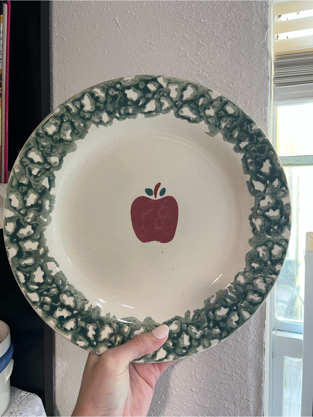 Vintage Folk Craft Spongeware Apple Stoneware Set of 5 10.5” Dinner Plates